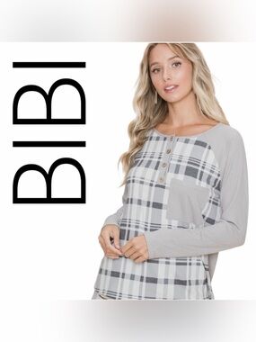 BiBi Gray and White Striped Top NWOT